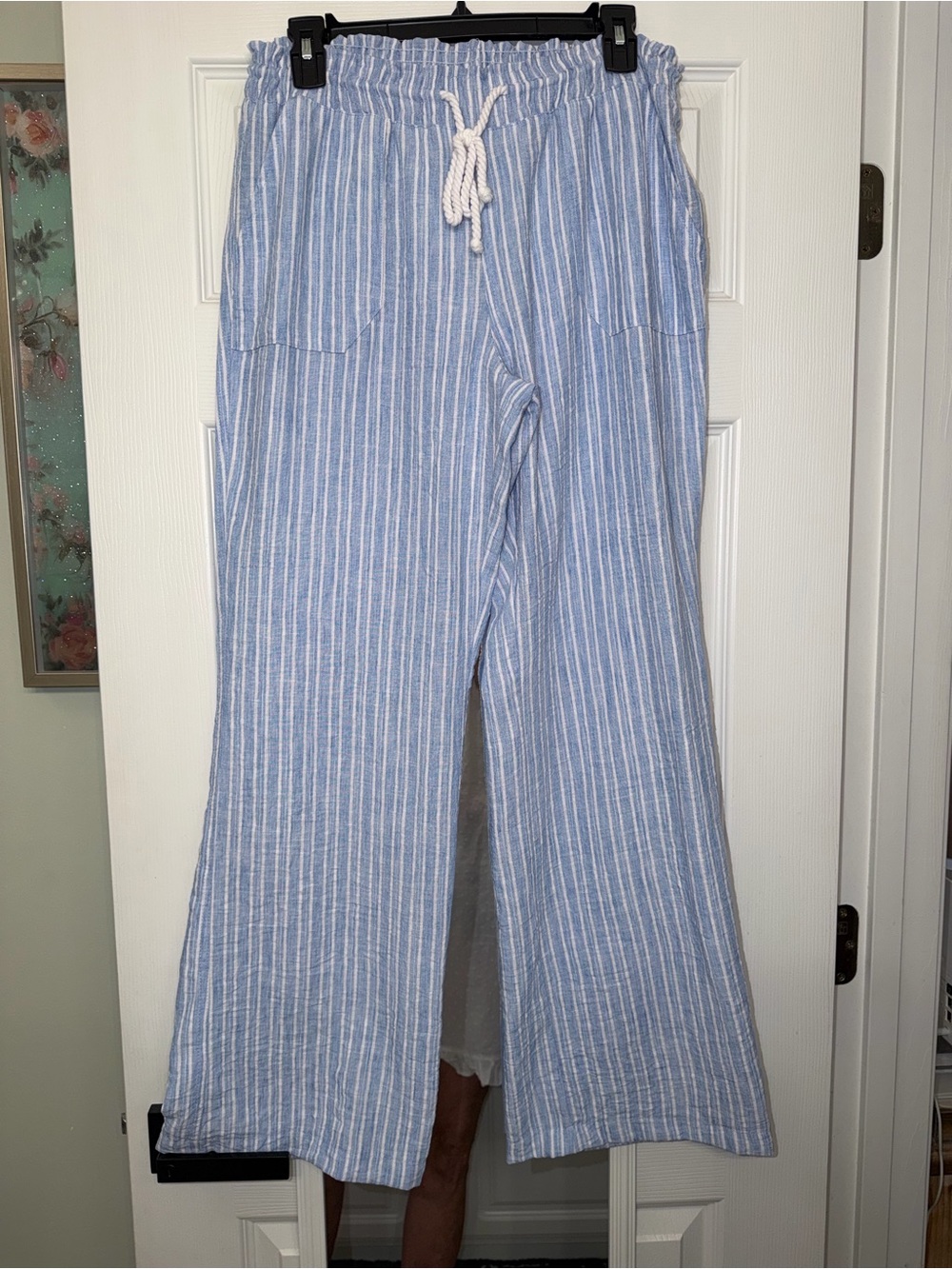 Ci Sono Light Blue and White Striped Straight Leg Pants